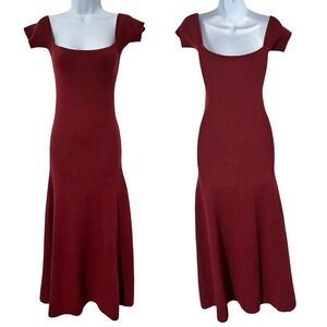 Reformation Ribbed Knit Ariele‎ Off The Shoulder Midi Dress Size M Marlot Red